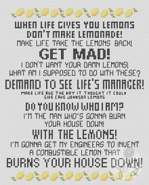 Portal 2 quote - With the Lemons (Printable PDF Pattern). $3.50, via ...