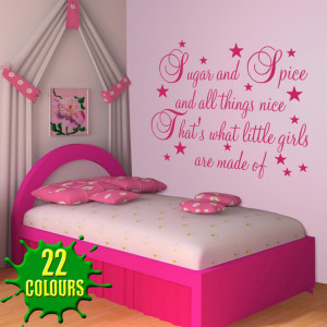 Magenta Sugar & Spice and all things nice Nursery quote beside a bed