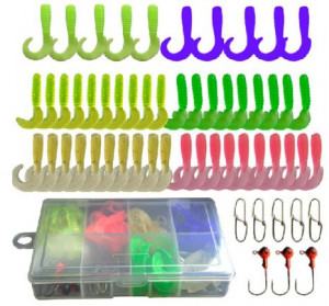 7cm Single Tail Worm Lures Soft Baits Set Jig Head Hook Pins Lure