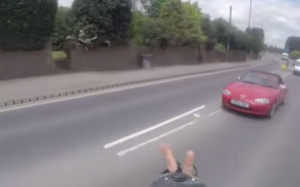 Cyclist told driver to f*ck off, then crashes bike seconds later