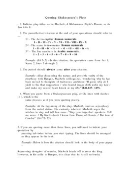 Handout - How to Quote Shakespeare's Plays / Poetic Citation