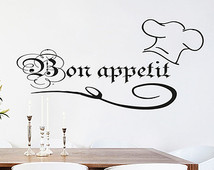 ... Quotes Bon Appetit Chef Hat Decal Cafe Kitchen Restaurant Bedroom