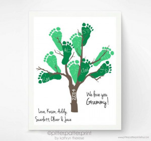 Gift for Grandma, Baby Footprint Family Tree Art, Personalized Gift ...