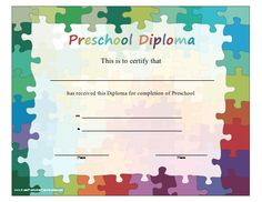 fun preschool graduation diploma with interlocking puzzle pieces in ...