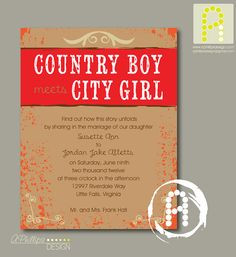 Country Boy Meets City Girl Wedding Invitation PRINTABLE