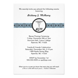 Caduceus Nursing Graduation Invite BLUE with quote