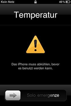 Temperatur-Warnung: Wenn es dem iPhone zu heiß wird.