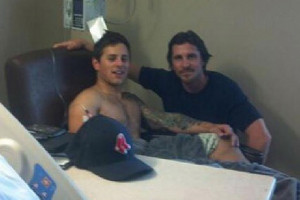 Christian Bale visits shooting victims