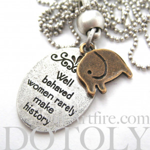 Elephant Cute Animal Round Pendant Necklace in Silver with Quote ...