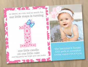 Baby Girl First Birthday Party Invitations