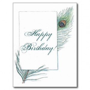 Happy Birthday Peacock Feather Inspirational Postcards