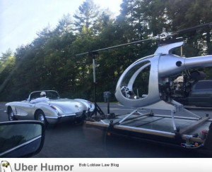 50′s corvette towing a helicopter. this guy is winning at life.