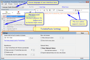 User-friendly phrases editor and settings. Start the click on icon in ...