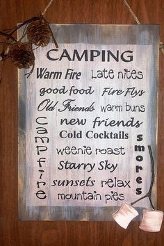 New CAMP LIFE Marshmallows Camping Sign Friends Food Fire Weathered ...