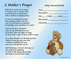 Prayer - Boy (with baby's birth information). A prayer poem for a new ...