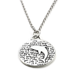 Dolphin (Joy quote) Sterling Silver Large Pendant Necklace (Chain ...