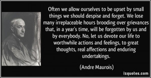 Often we allow ourselves to be upset by small things we should despise ...