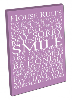 ... CANVAS-ART-Print-ready-to-hang-quote-HOUSE-RULES-SMILE-SAY-I-LOVE-YOU