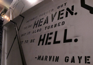 Marvin Gaye quote covers the wall of the entry stairwell. (Photo by ...