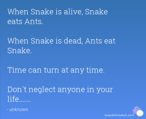 ... Snake is dead, Ants eat Snake. Time can turn at any time. Don't