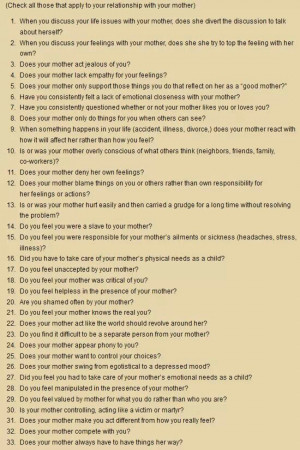Children of a narcissistic mother checklist