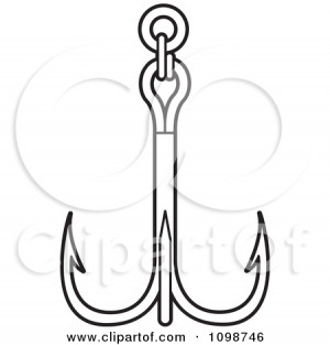 Clipart Outlined Triple Fishing Hook Or Anchor - Royalty Free Vector ...