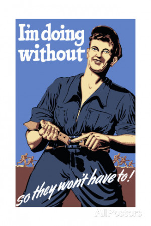 World War II Propaganda Poster Featuring a Man Tightening His Belt Art ...