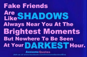 Fake friends are like shadows, always near you at the brightest ...