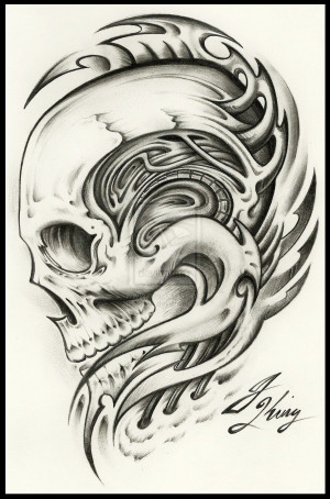 Skull Biomechanical tattoo by