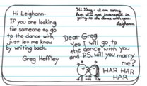 Greg's love letter gets scribbled by a random kid from detention