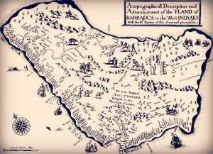 Colonial map of Barbados. Much like a pirate map. You can even see a ...