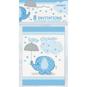 Blue Elephant Baby Shower Invitations, 8pk