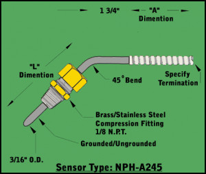 Compression Fitting Thermocouple 45 Bend Thermocouple