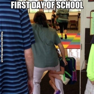 Funny First Day Of School Kid Holding Onto Moms Leg For Dear Life Back ...