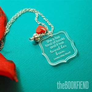too fond of books acrylic necklace by BookFiend on Etsy, $12.00