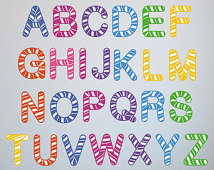 Stripe Alphabet Letters Fabric Wall Stickers Decals - Removable and ...