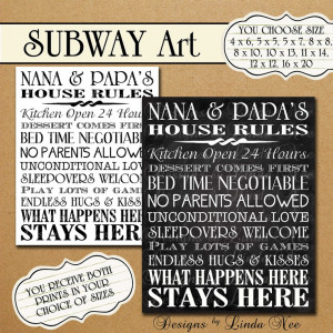 Printable Nana and Papa's House Rules -Subway Art Wall Printable- You ...