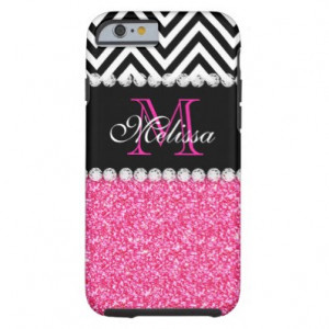 black chevron monogrammed tough iphone 6 case chevron glitter black ...