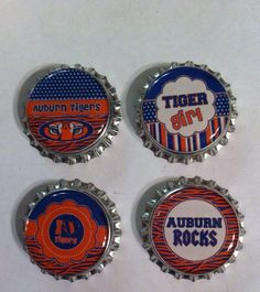 Set of 4 Auburn Tigers Girls AU finished bottle caps for bows, wreaths ...