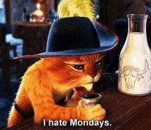 cartoon, cat, disney, hate, monday, puss in boots, quotes, shrek, text