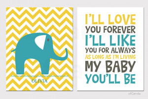 Quote Wall Art Elephant Print Set - TWO PRINTS - I'll Love You Forever ...