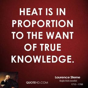 Laurence Sterne - Heat is in proportion to the want of true knowledge.