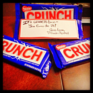 ... Crunch bar with a note that says, 