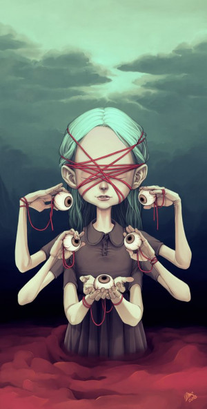 eyes for you, digital illustration, girl with eyeballs portrait