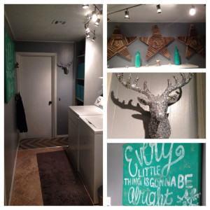 Laundry room make over! Track lighting, bob Marley quote sign made ...