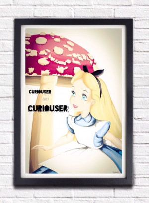 ... Carroll / Curiouser and Curiouser Quote / Mushroom Trippy Poster Print