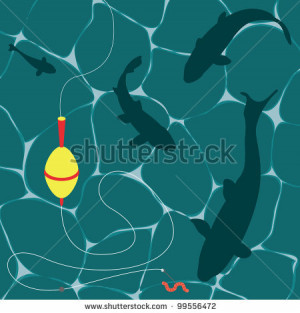Fishes and a worm on a fish hook underwater vector background