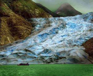 Sawyer Glacier in Alaska where the glacier meets the ocean..