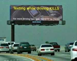 texting and driving kills, funny signs