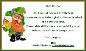 Irish Leprechaun Computer Joke Virus: Funny email picture.
